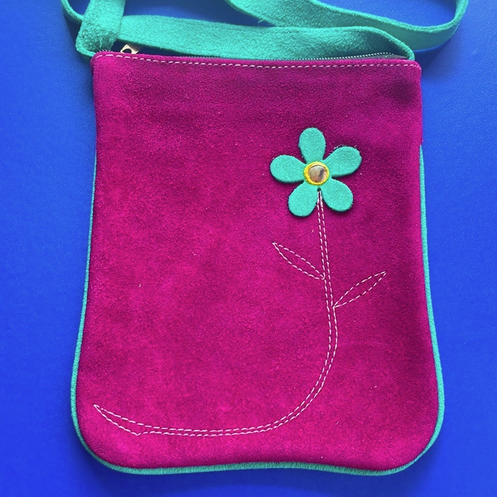 Handmade Suede Bag with Flower Detail - Picture 2 of 8